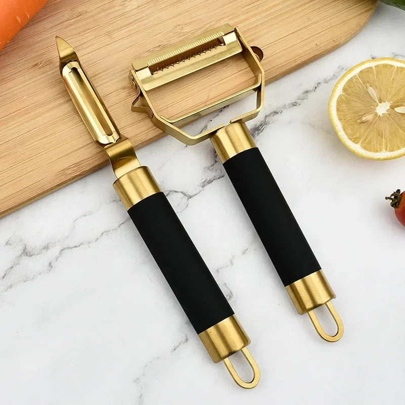 Stainless Steel Apple Peeler & Grater - Gold & Black
