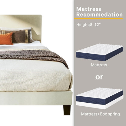 Upholstered Bed Frame with Adjustable Headboard & Wood Slats