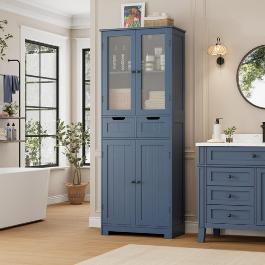 67" Tall Bathroom Storage Cabinet with Glass Door & Shelves