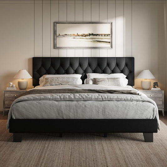 Linen Upholstered King Bed - Quiet, Durable, Easy Assembly