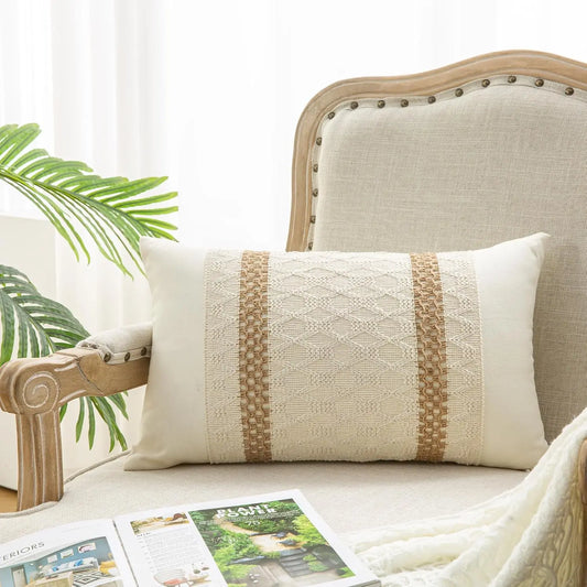 Boho Throw Pillow Cover 30x50cm Cotton Burlap Striped